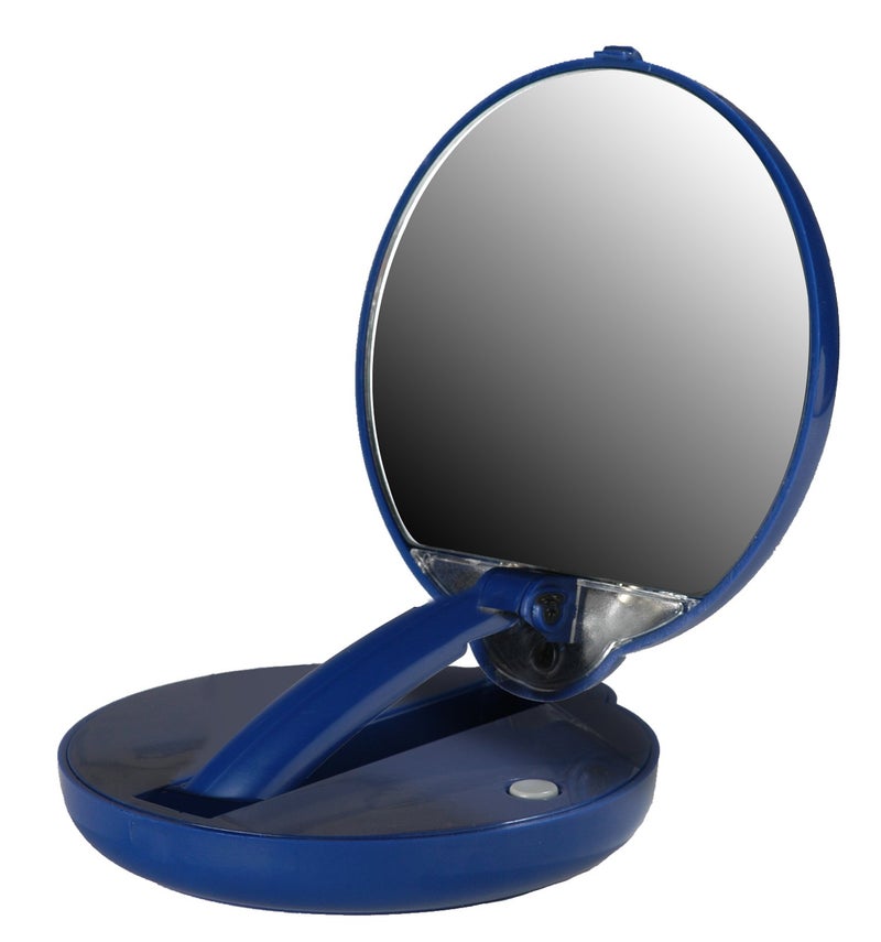 Floxite 15X mag Magnification Compact Mirror with Light, LED Magnifying Handheld Lighted Travel Folding Makeup Mirror, Tabletop Mount, Portable, Small Hand Pocket, Desk, Vanity, Round Glass